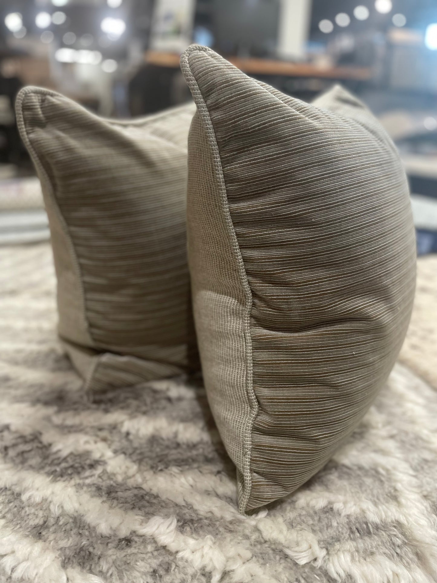 Pewter Velvet Microstripe and Welt with Waffle Linen Back