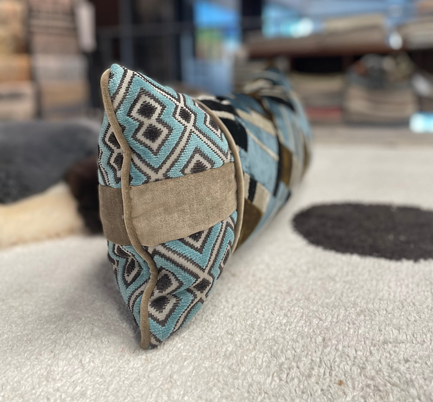 Double Sided Graphic Lumbar Pillow Sage Green and Aqua