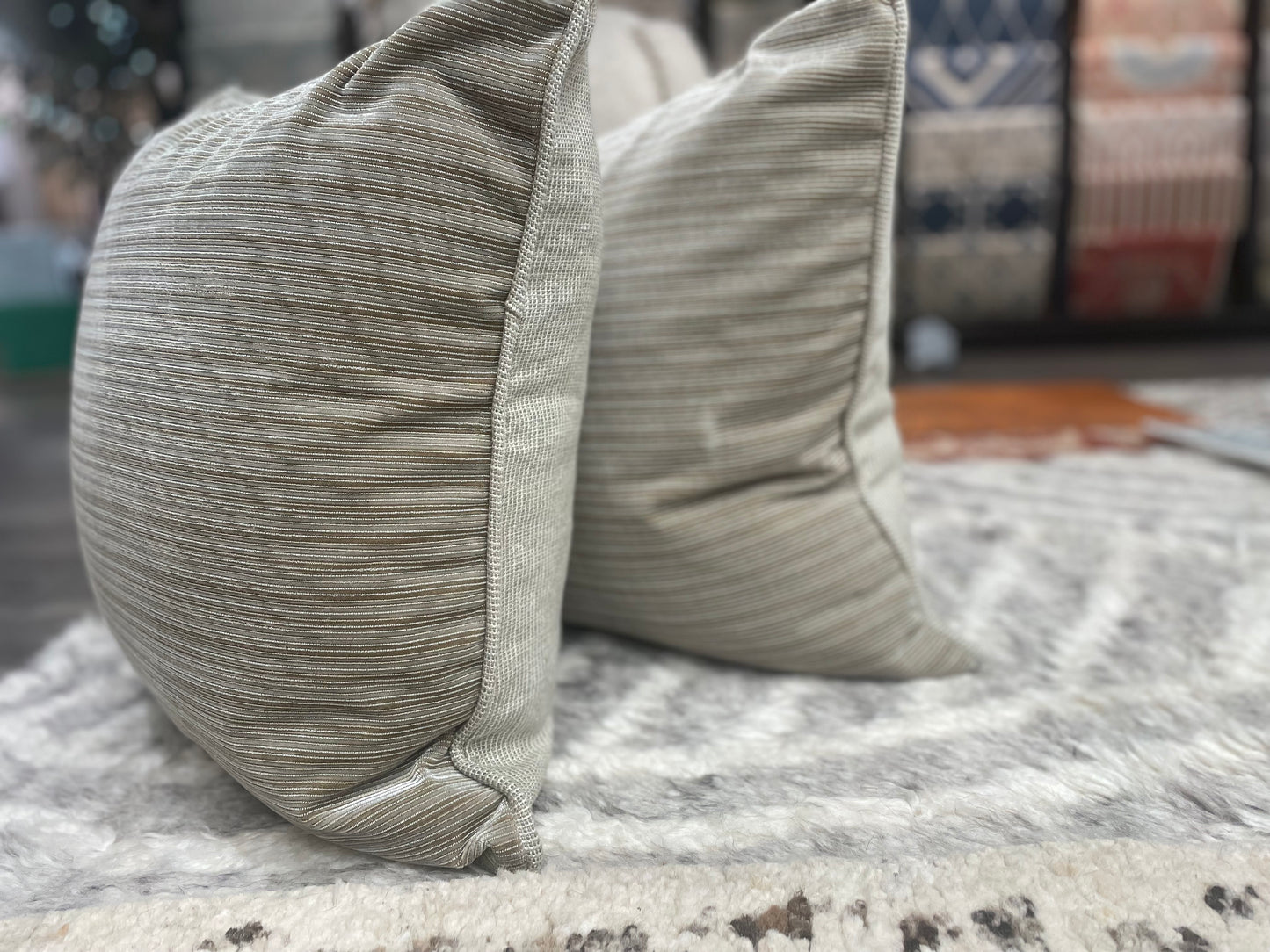 Pewter Velvet Microstripe and Welt with Waffle Linen Back