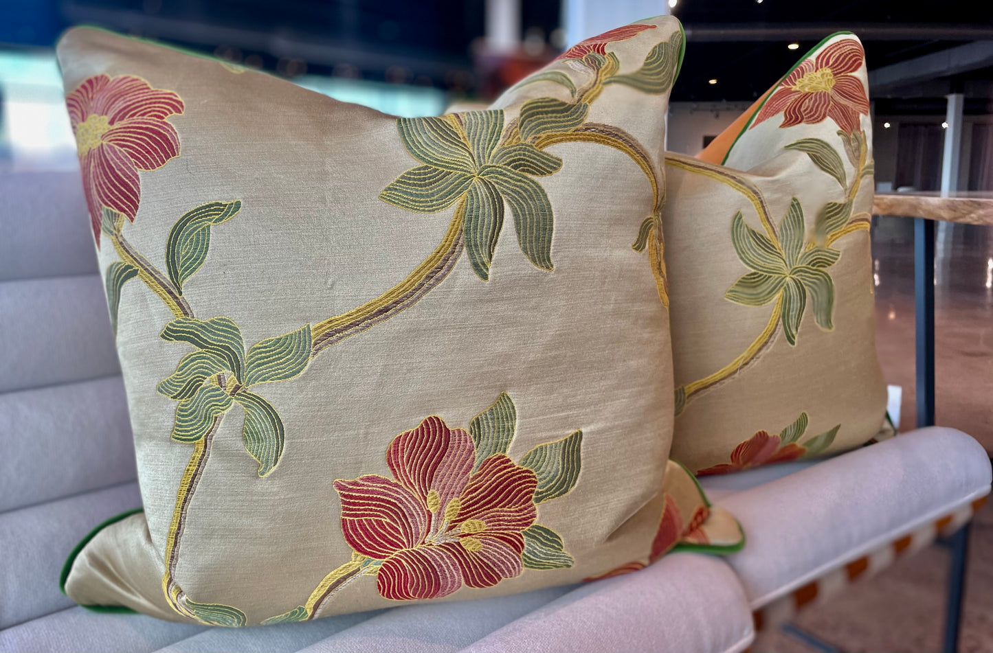 Silk Flower with Green Velvet Welt and Saddle Leather Back