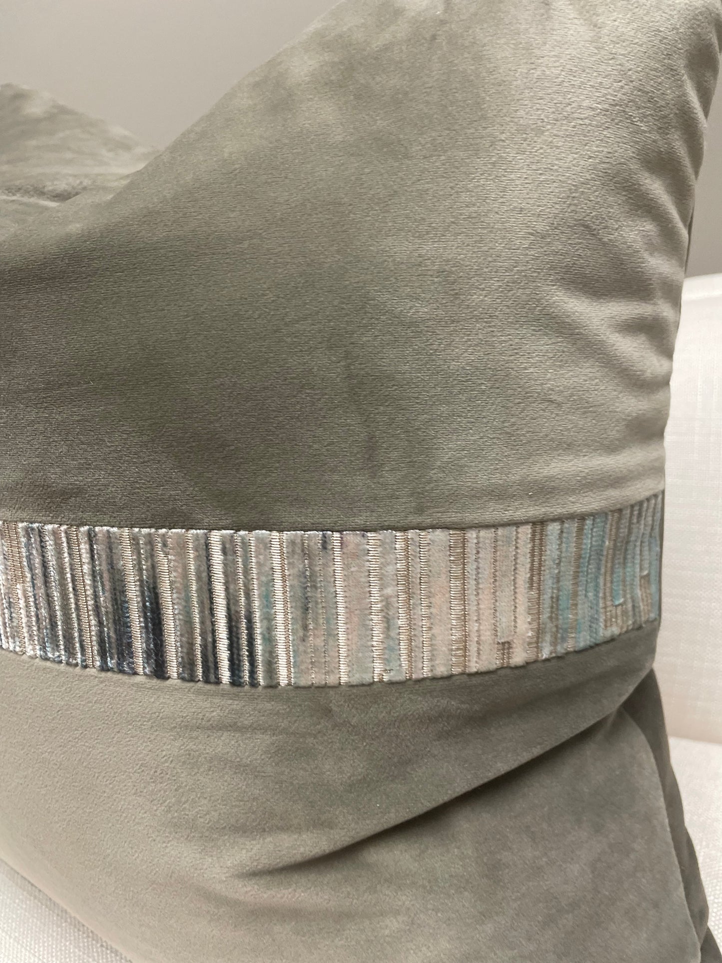 Dusk Sage Green Velvet with Velvet Stripe Accent and Leather Back