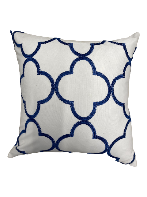 Cobalt Silk Pattern Pillows on White Linen Both Sides