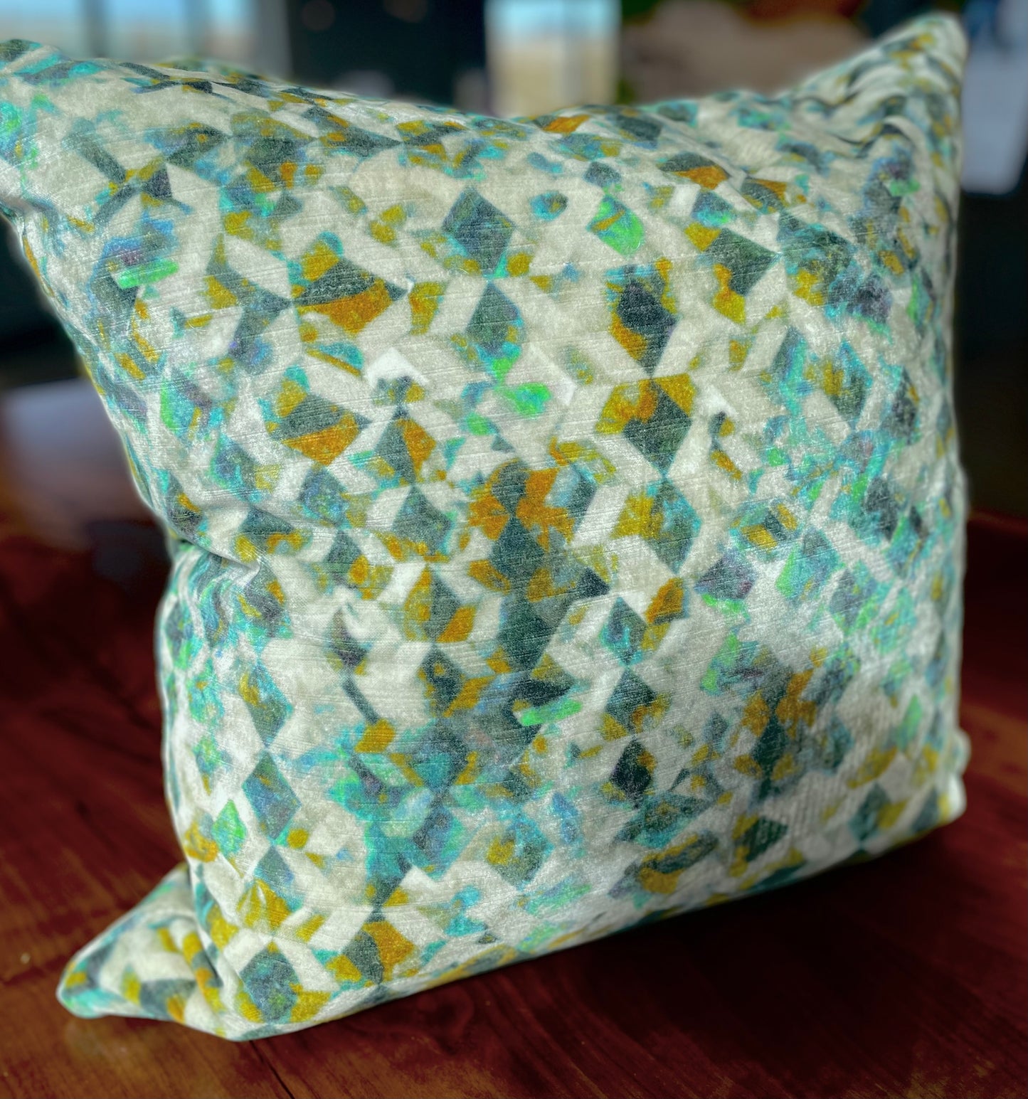 Confetti #2 turquoise and mustard Knife Edge Velvet Pillows