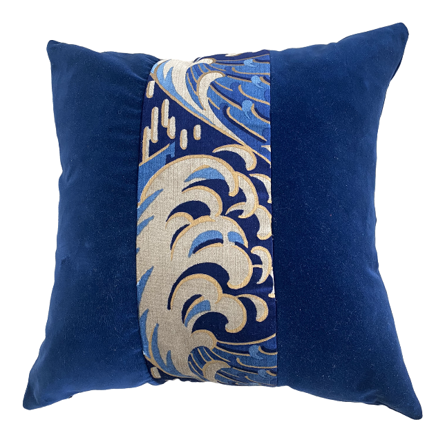 Deep Cobalt Blue Wave Pillow with Accent Fabric