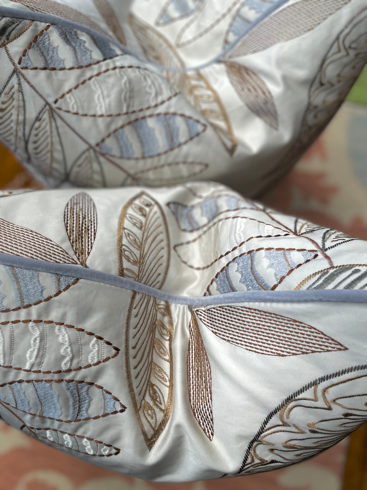 Silk floral with Robins Egg Blue Velvet Welt