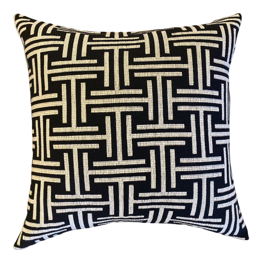 White Black and Cream Velvet woven pattern  Pillow
