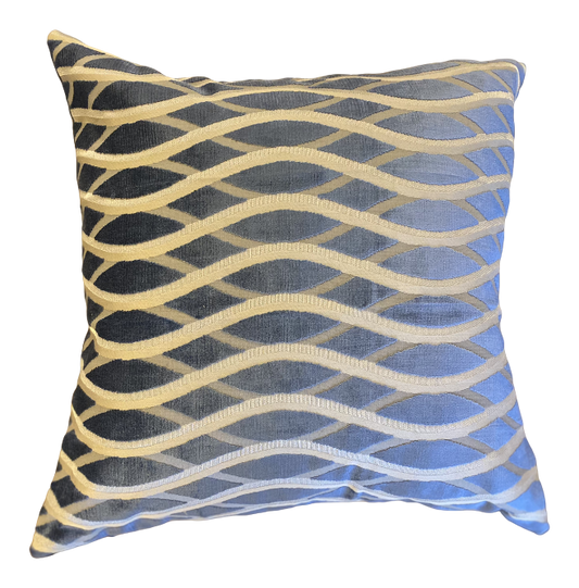 Blue Pattern Velvet Front with Solid Marine Blue Velvet Back Pillow