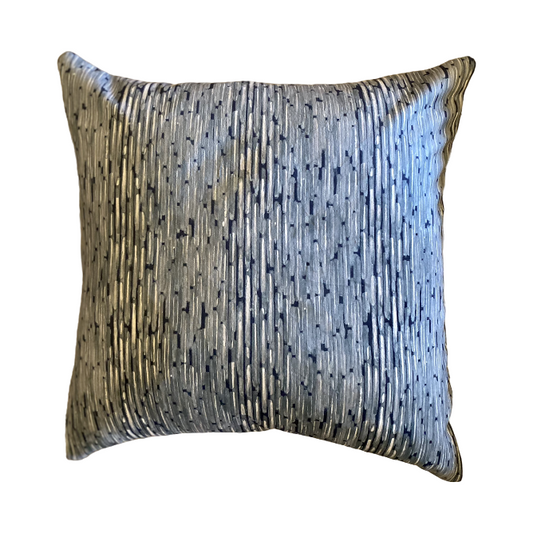 Abstract Blue and Teal Velvet Pattern with Striped Linen Back Pillow Pair