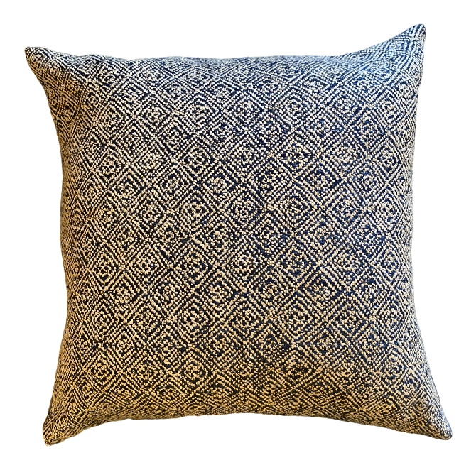 Ranch Blue Leather Accent Pillow with Blue Leather and Knubby Back