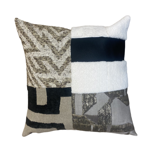 Black White and Tan Zebra Patchwork Pillow