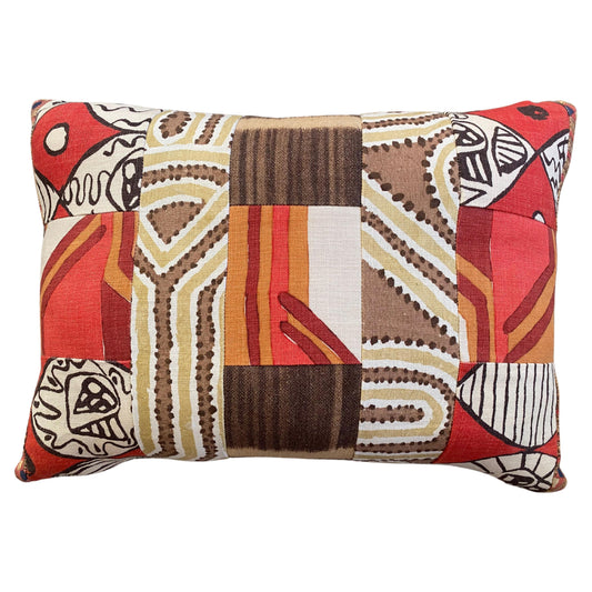 Batik Patchwork Front Lumbar Pillow with Leather Back