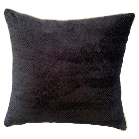 Black Raised Cut Velvet Pattern Pillows with Bone China Colored Velvet Welt