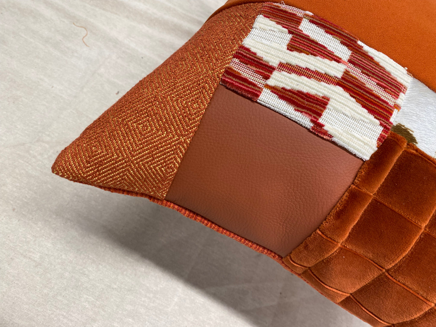 Burnt Orange 22 x 22 Feature Pillow with Suede and Leather Accents