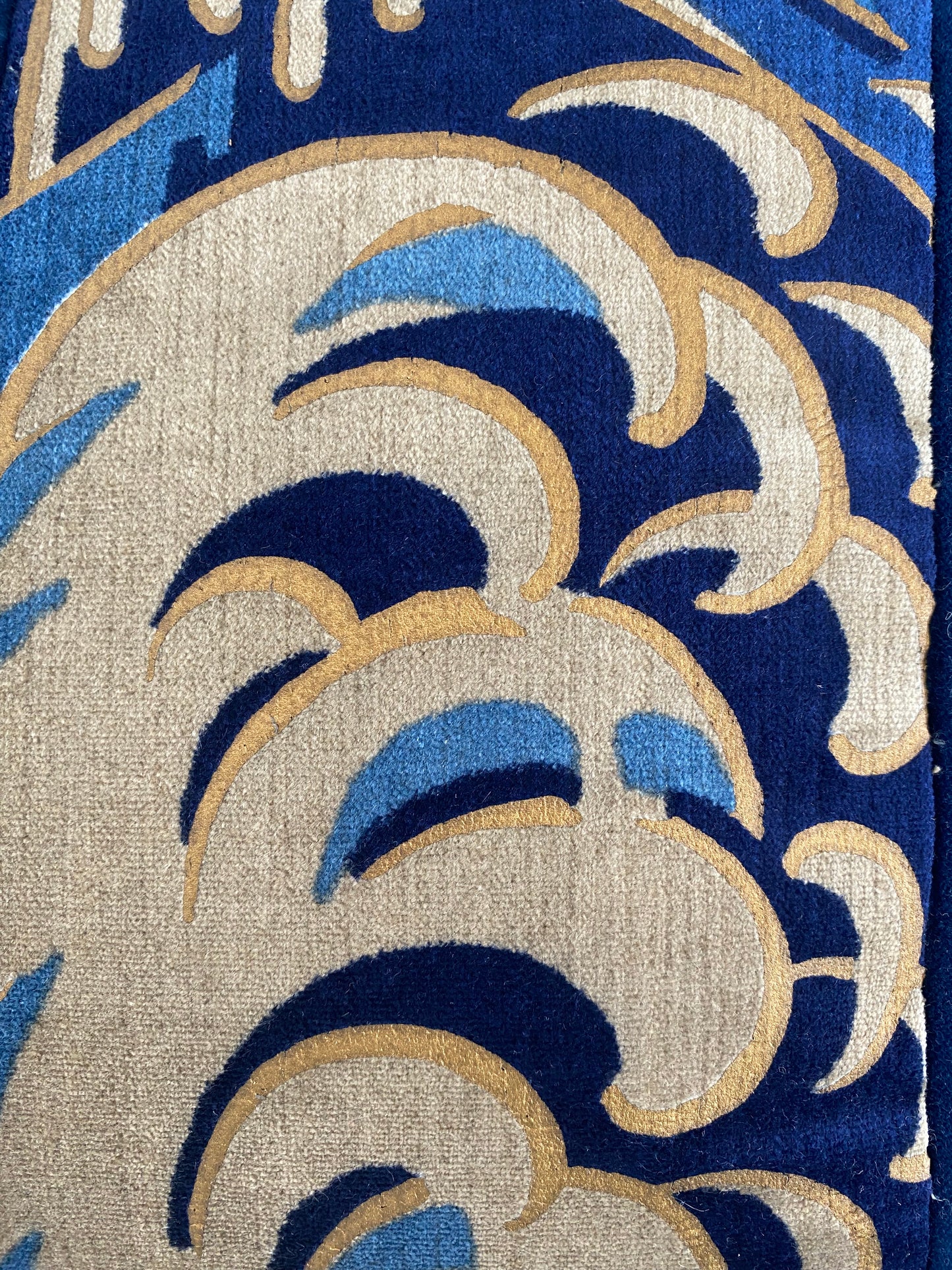Deep Cobalt Blue Wave Pillow with Accent Fabric