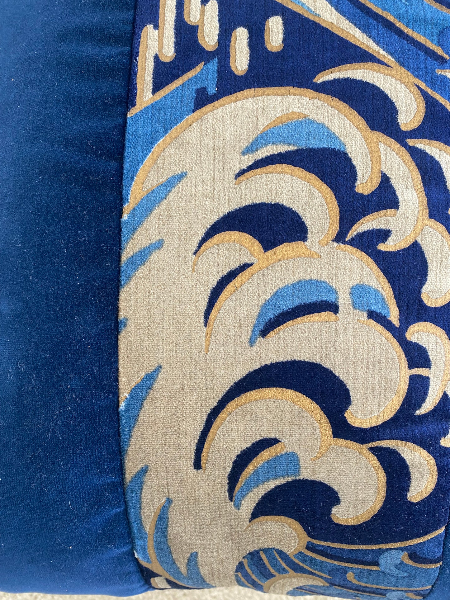 Deep Cobalt Blue Wave Pillow with Accent Fabric