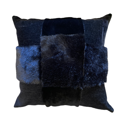 Black Suede Split Back Pillow with Fur and Velvet Custom Grid Front