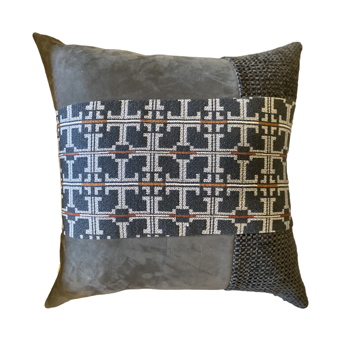 Grey Bebop Pillow with Orange Panel and Black and White Werstler Back