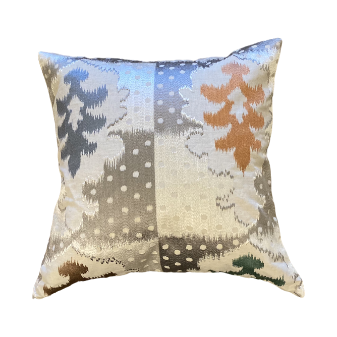 Teal " Flash" Pillow with Orange and Medium Sky Blue and Silver