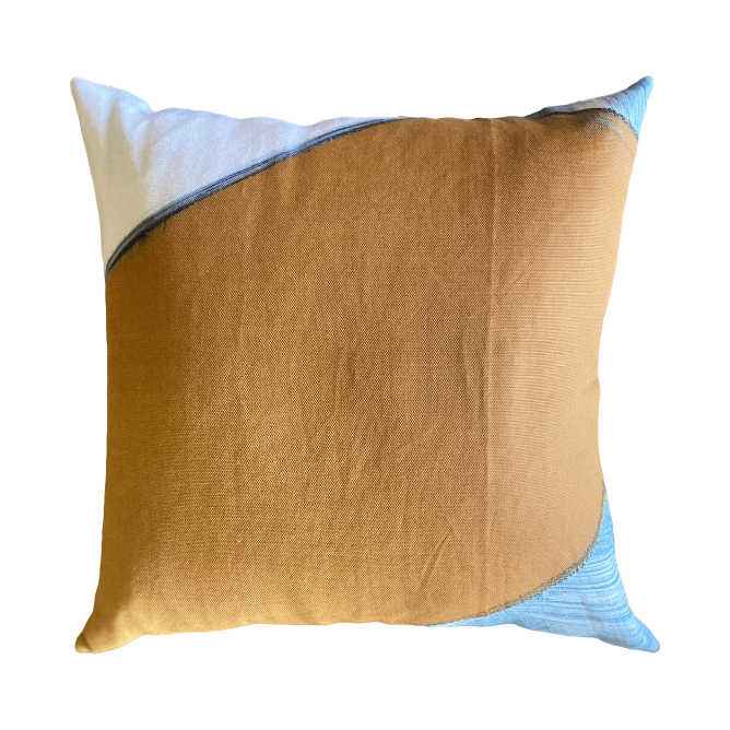 Plum Velvet Pillow with Linen Sunset Colors Back / Leather Accents