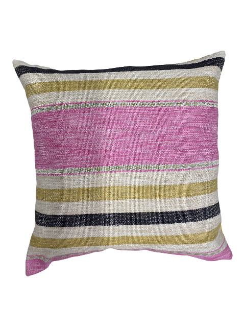 Pink Cotton Heavy Stripe with Banana Yellow Linen Back
