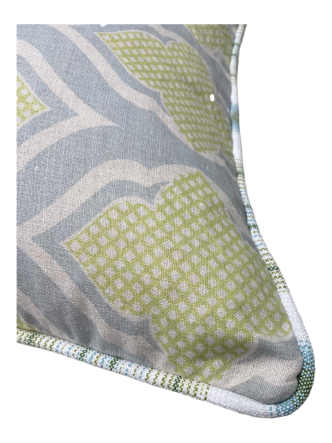Linen Pattern in Yellow and Teal with Striped Back and Welt