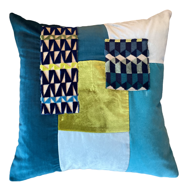 Teal and Blue Velvet Pillow with Accents