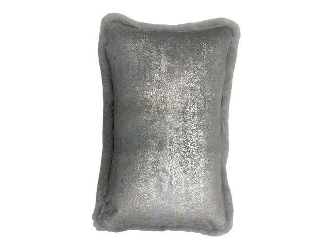 Taupe Shearling Pillow with Silver / Grey / Gold Velvet Back