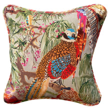 Load image into Gallery viewer, Colorful Velvet Bird Pillows with Cotton Plaid Welt and Orange Back PAIR
