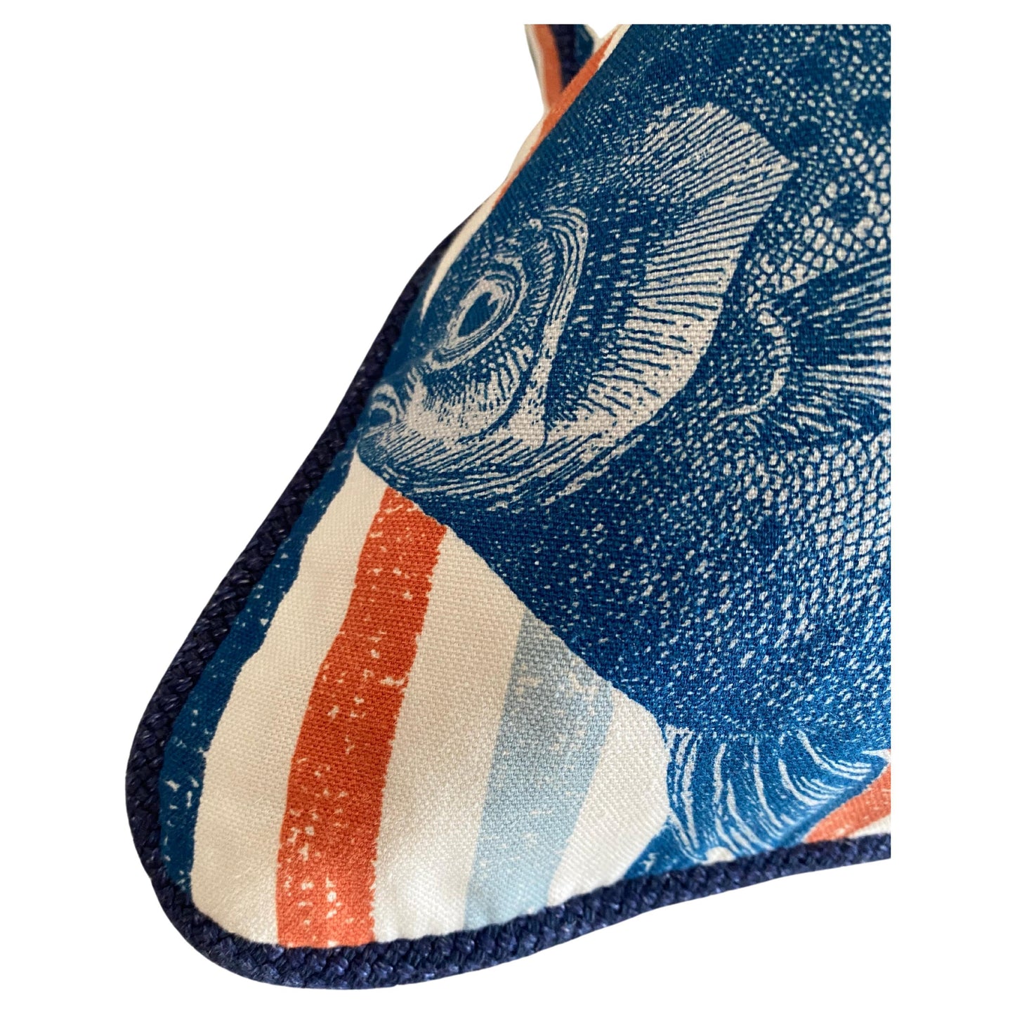 Fish Cotton Print Double Sided Pillow with Heavy Cotton Indigo Welt PAIR