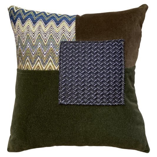 Velvet Fall Sky Pillow with Brown Leather Back