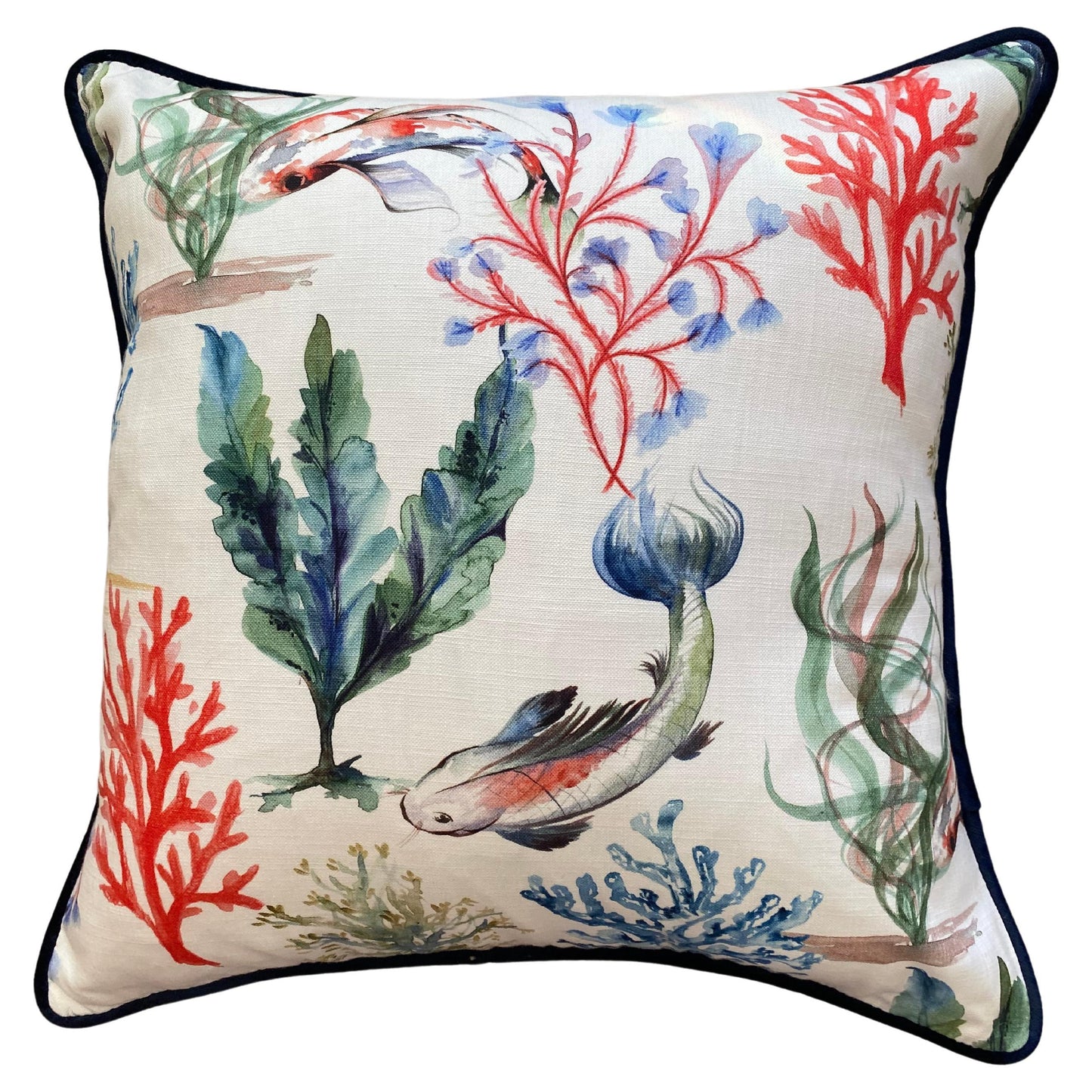 Chinese Carp Fish with Royal Blue Welt and Red Wool Back Pillows