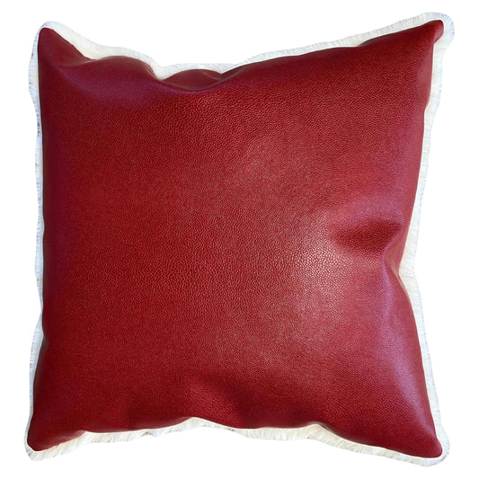 Cream Faux Fur Front Pillows with Fire Engine Red Leather Back