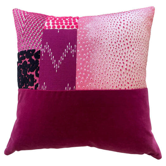 Pink Velvet Pillow with Accents and Polka Dot Back