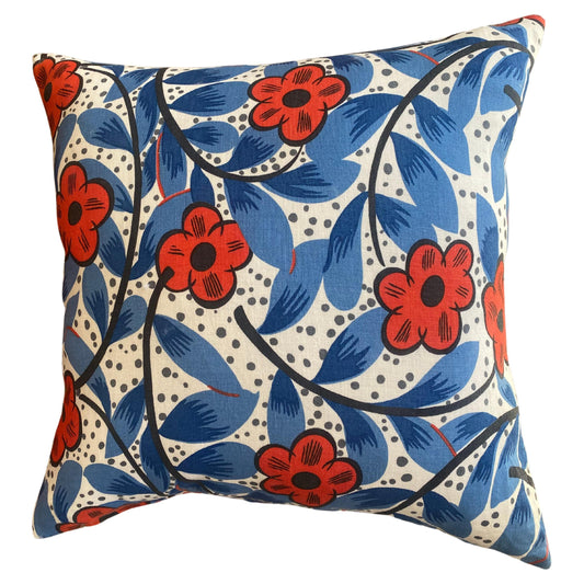 Red and Blue Cotton Print 50's Style Floral with Raised Cotton Back