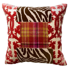 Load image into Gallery viewer, Persimmon Accent Pillow with Plaid and Cream Linen Back
