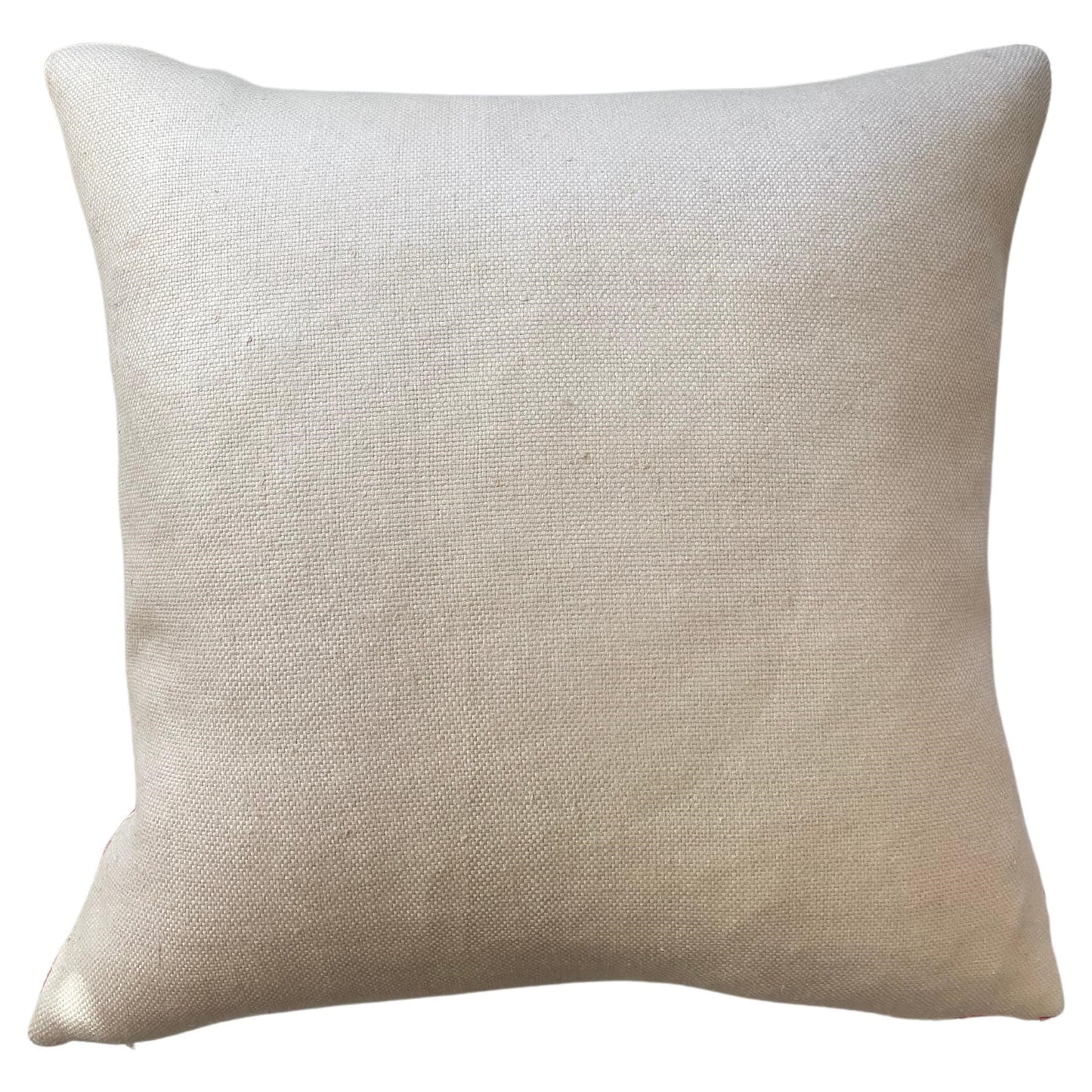 Persimmon Accent Pillow with Plaid and Cream Linen Back