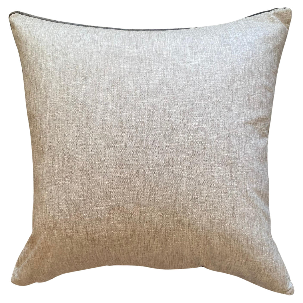 Simple Mushroom Linen Pillows with Dark Velvet Welt PAIR