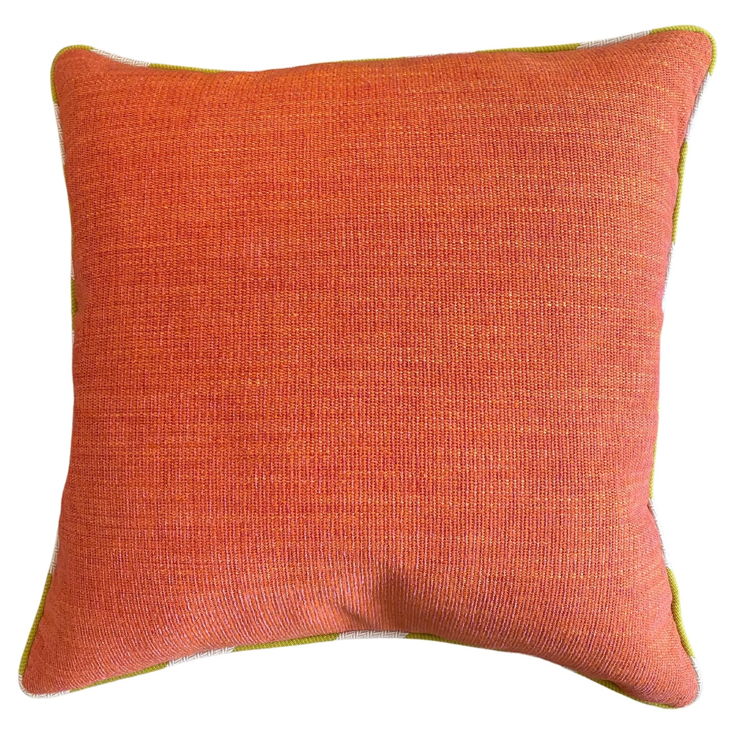 Orange / Tangerine Heavy Cotton Pillow with Celadon and White Welt