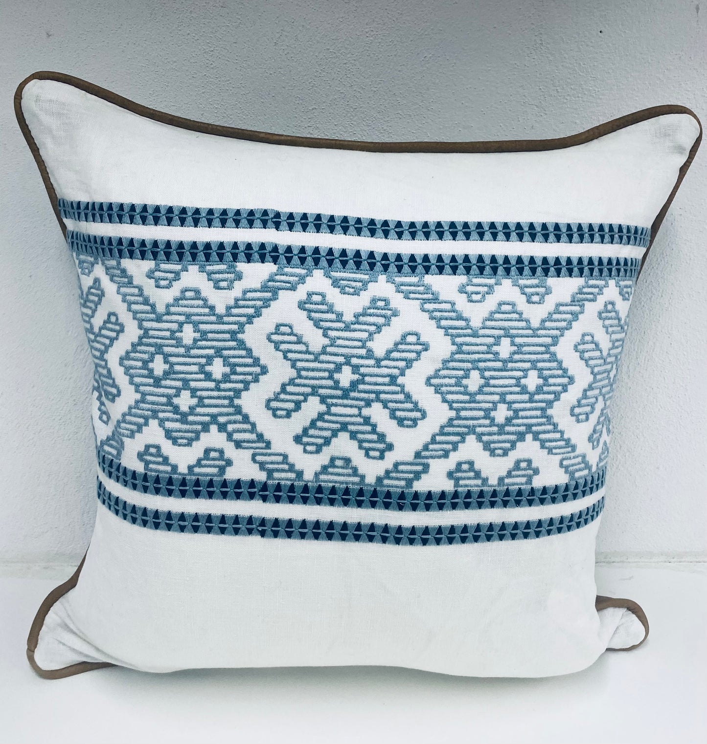 Cotton Embroidery Front with Leather Back and Piping