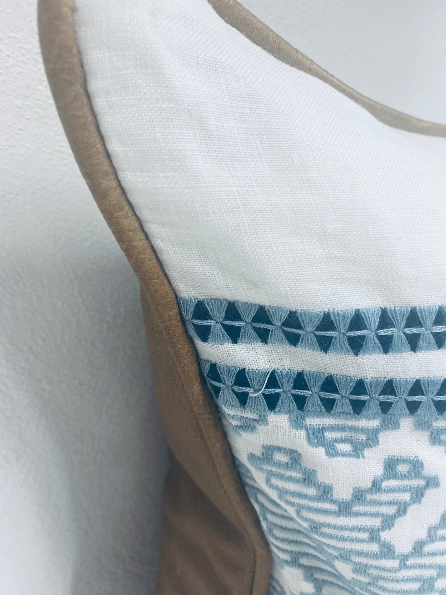 Cotton Embroidery Front with Leather Back and Piping